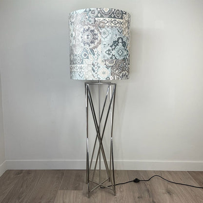 Renzo Brushed Steel Floor Lamp with Velvet Chalet Glacier Deep Shade