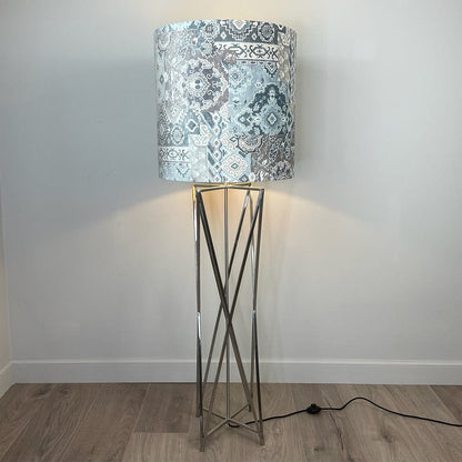 Renzo Brushed Steel Floor Lamp with Velvet Chalet Glacier Deep Shade