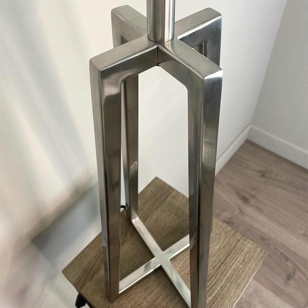 Madison Brushed Steel Table Lamp with Timorous Beasties Epic Botanic Beige Peach Shade