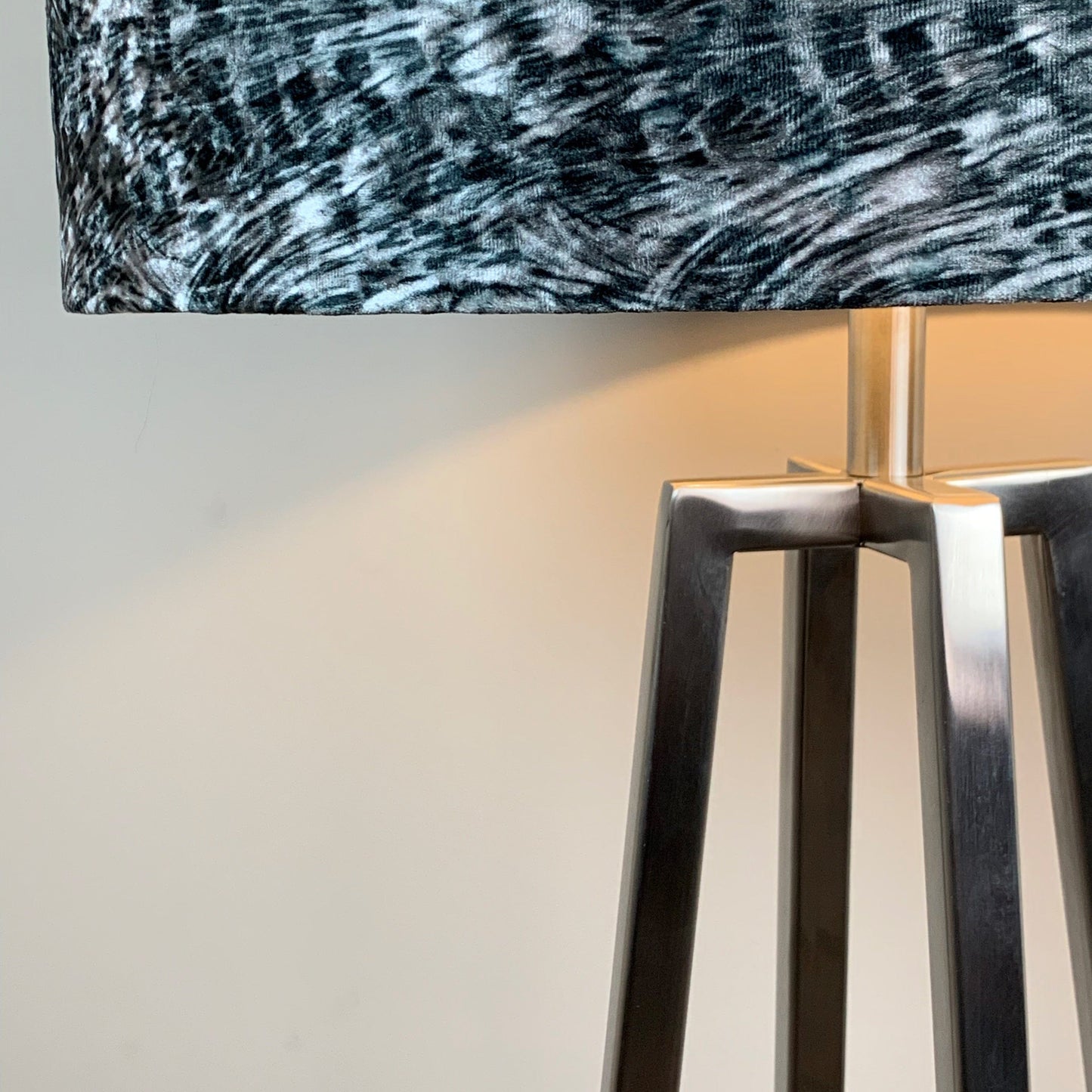 Madison Brushed Steel Table Lamp with Black Quill Velvet Shade