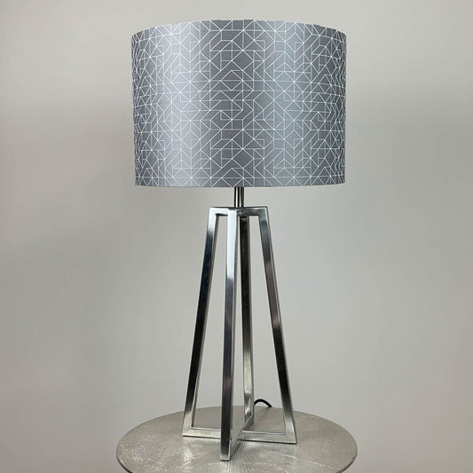 Madison Brushed Silver Table Lamp with Silver Geo Oval Shade