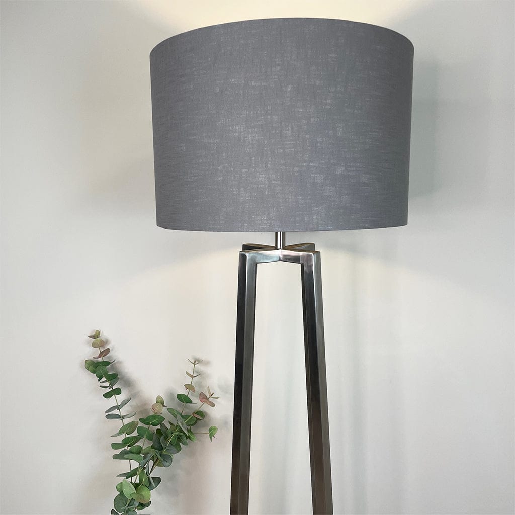 Madison Brushed Steel Floor Lamp with Grey Linen Shade
