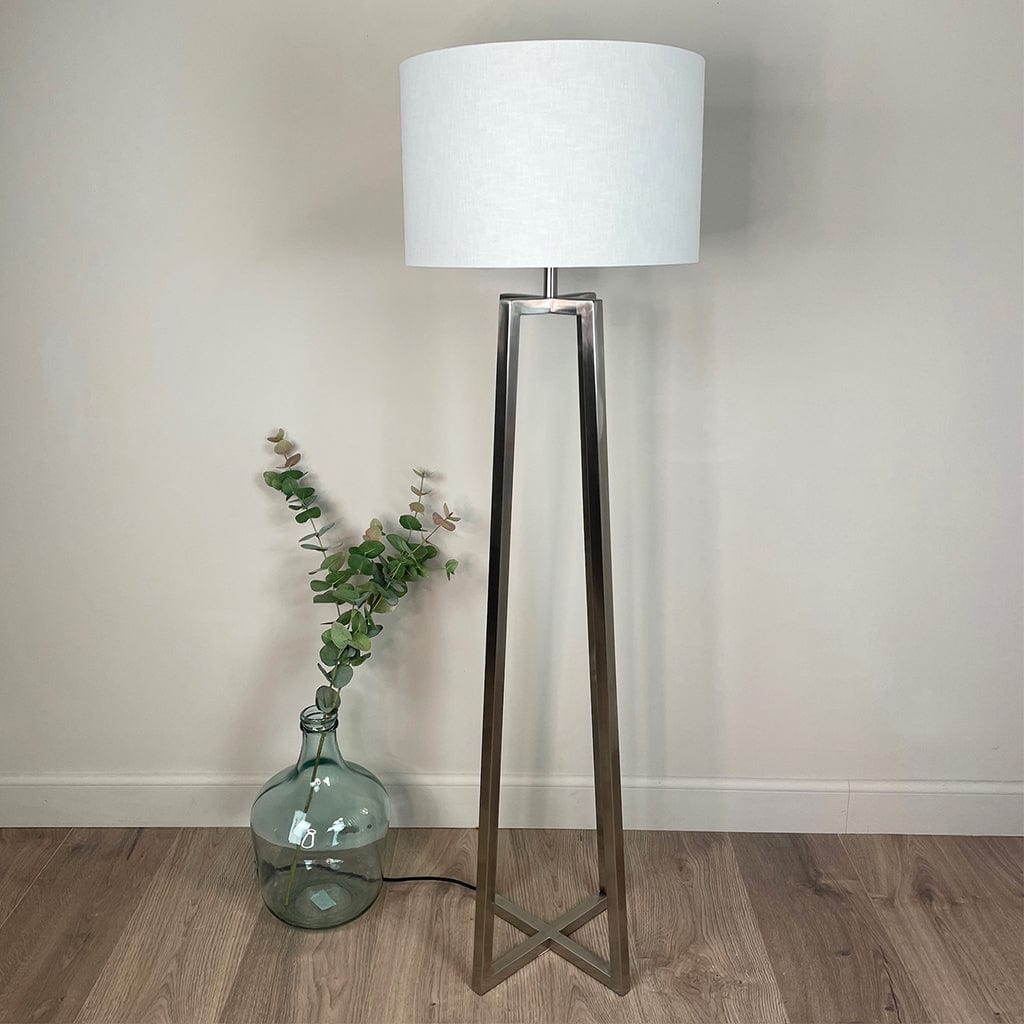 Madison Brushed Steel Floor Lamp with White Linen Shade