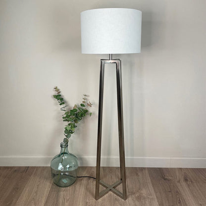 Madison Brushed Steel Floor Lamp with White Linen Shade