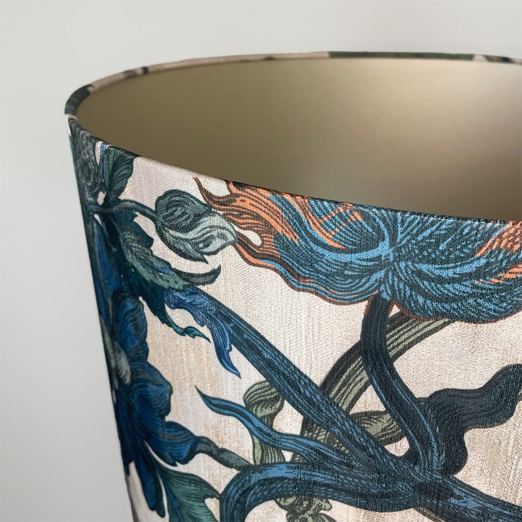 Madison Brushed Steel Table Lamp with Timorous Beasties Epic Botanic Blue Rust Shade