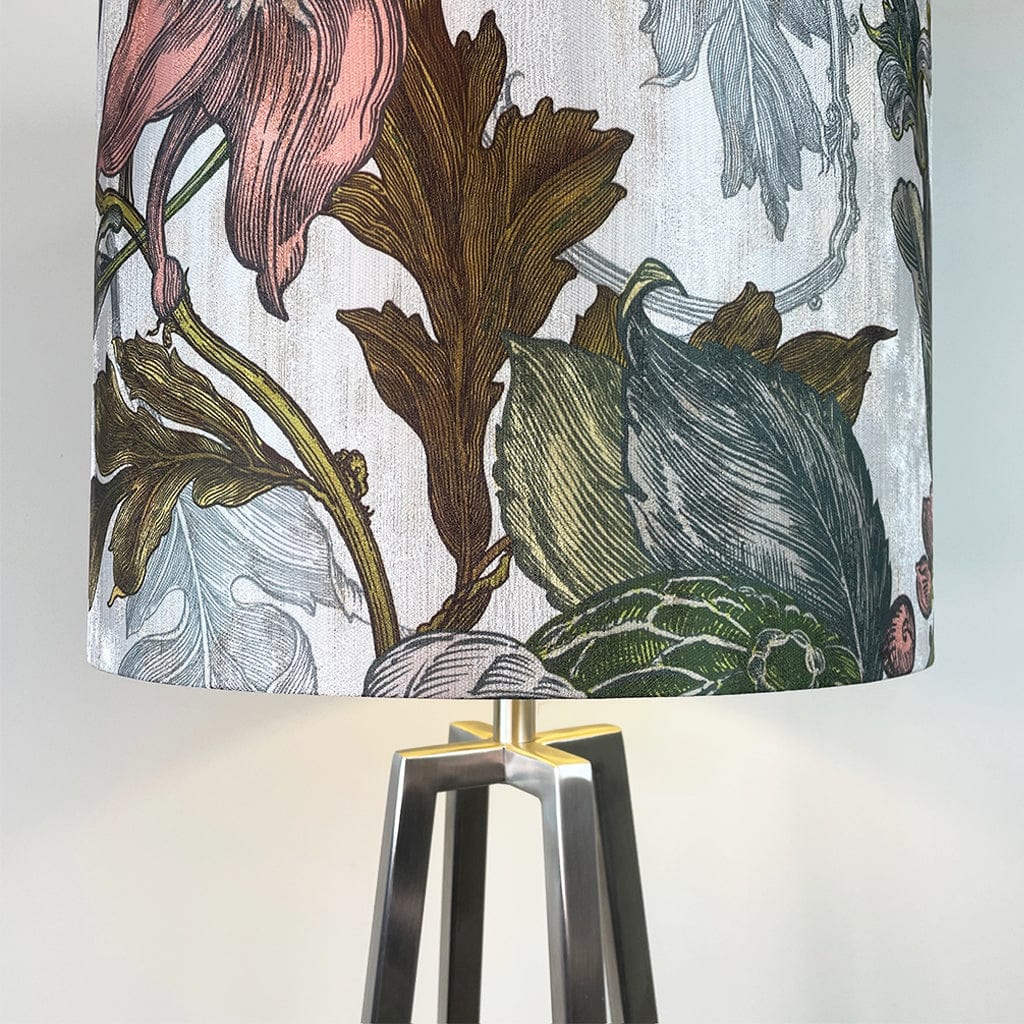 Madison Brushed Steel Table Lamp with Timorous Beasties Epic Botanic Beige Peach Shade