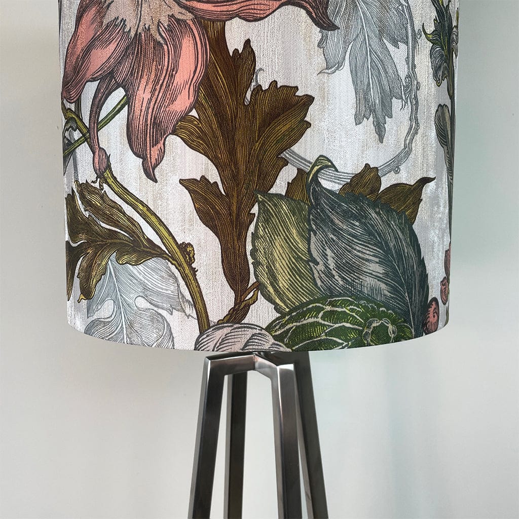 Madison Brushed Steel Table Lamp with Timorous Beasties Epic Botanic Beige Peach Shade