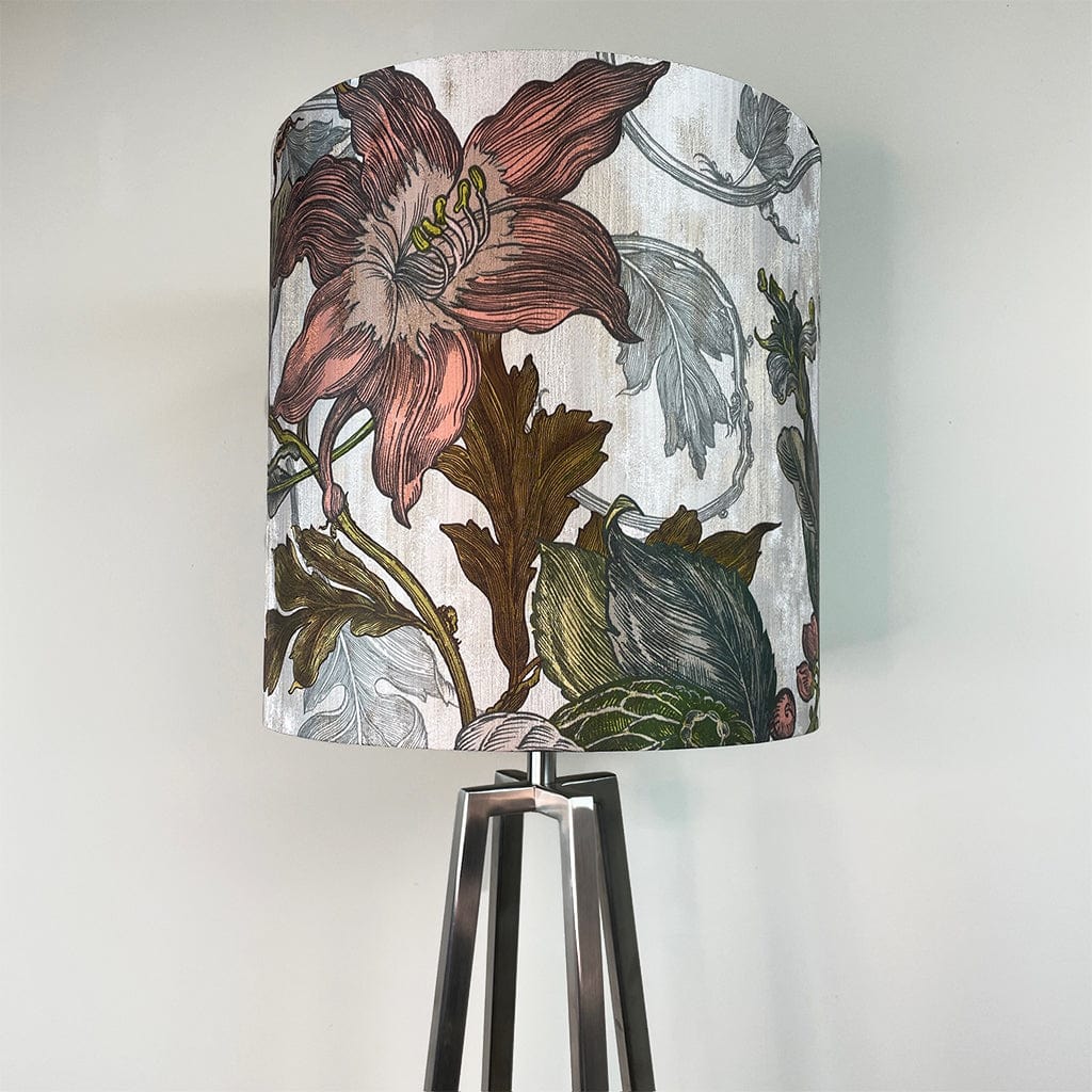 Madison Brushed Steel Table Lamp with Timorous Beasties Epic Botanic Beige Peach Shade