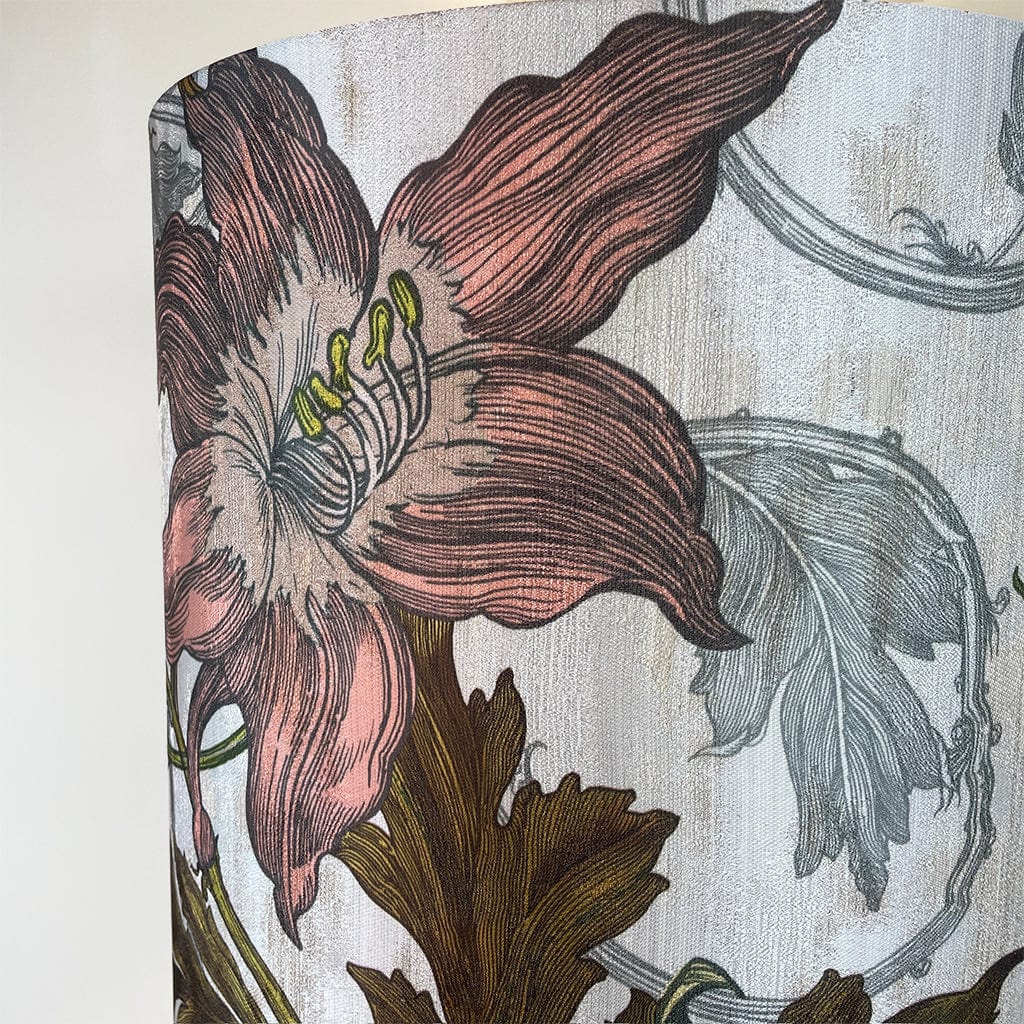 Madison Brushed Steel Table Lamp with Timorous Beasties Epic Botanic Beige Peach Shade