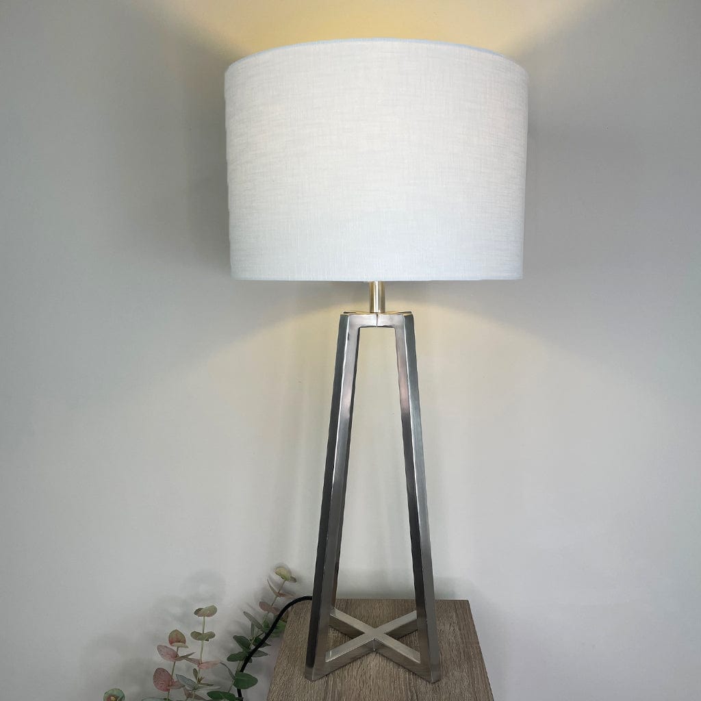 Madison Brushed Steel Table Lamp with White Linen Shade