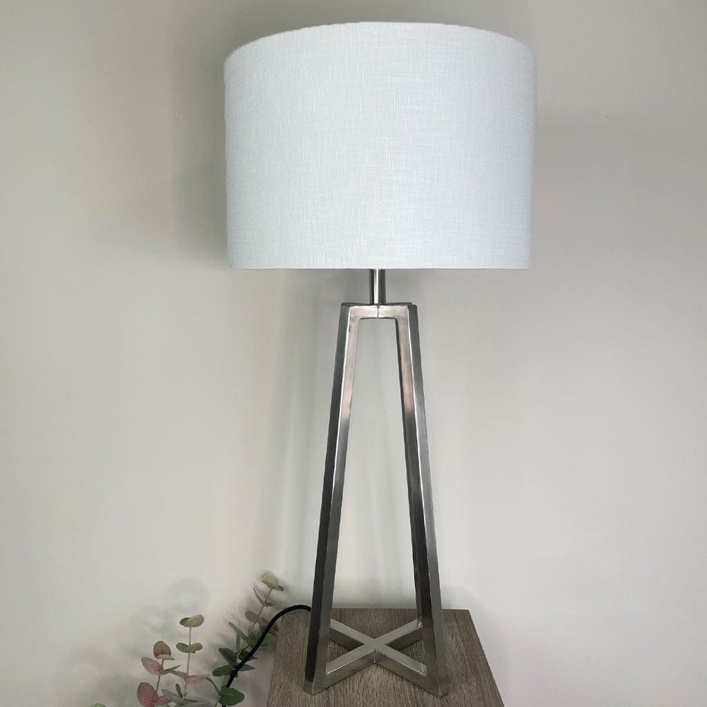 Madison Brushed Steel Table Lamp with White Linen Shade