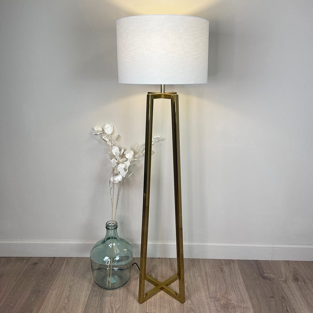 Madison Gold Floor Lamp with White Linen Shade