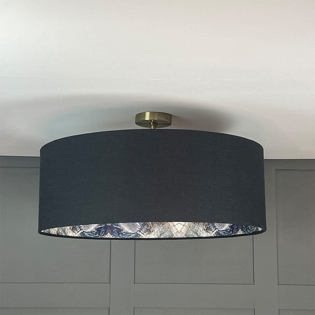 Mairi Helena Bronze Flush Thistle Wallpaper Lined Pendant Shade with Saxon Black Outer