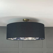 Mairi Helena Bronze Flush Thistle Wallpaper Lined Pendant Shade with Saxon Black Outer