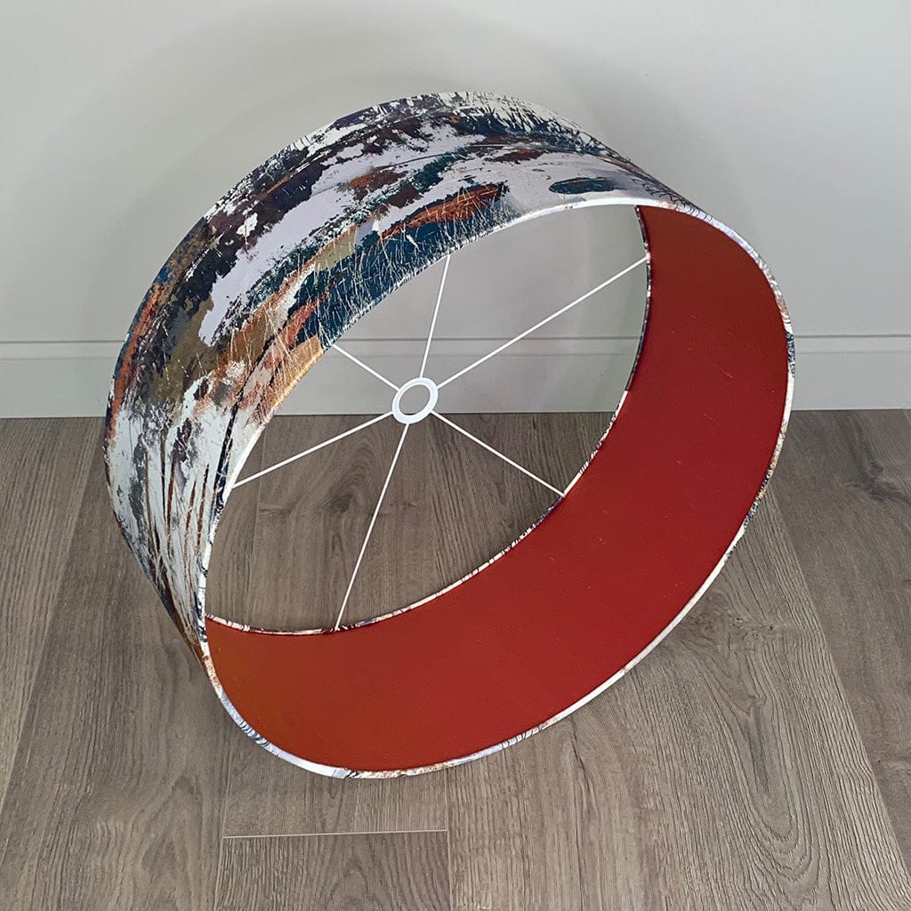 Mairi Helena Mirrored Storm Linen Light Pendant Shade with Satsuma Silk Lining