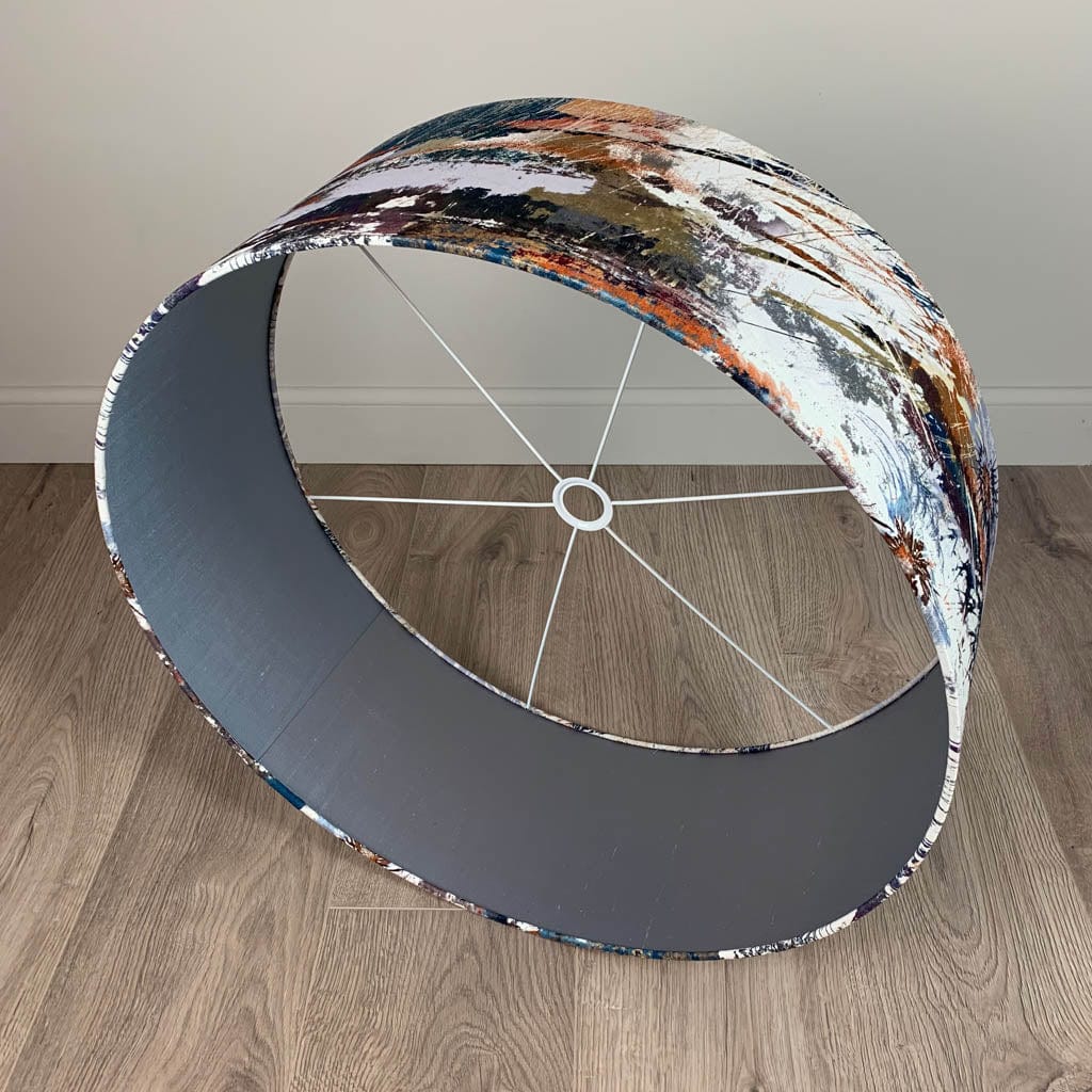 Mairi Helena Mirrored Storm Light Linen Pendant Shadewith Lunar Grey Blue Silk Lining