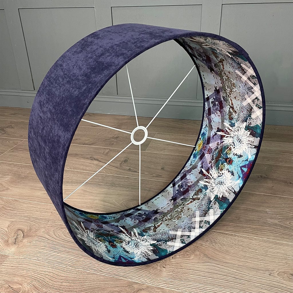 Mairi Helena Scottish Flora Emerald Thistle Wallpaper Lined Pendant Shade with Indigo Outer