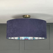 Mairi Helena Scottish Flora Emerald Thistle Wallpaper Lined Pendant Shade with Indigo Outer