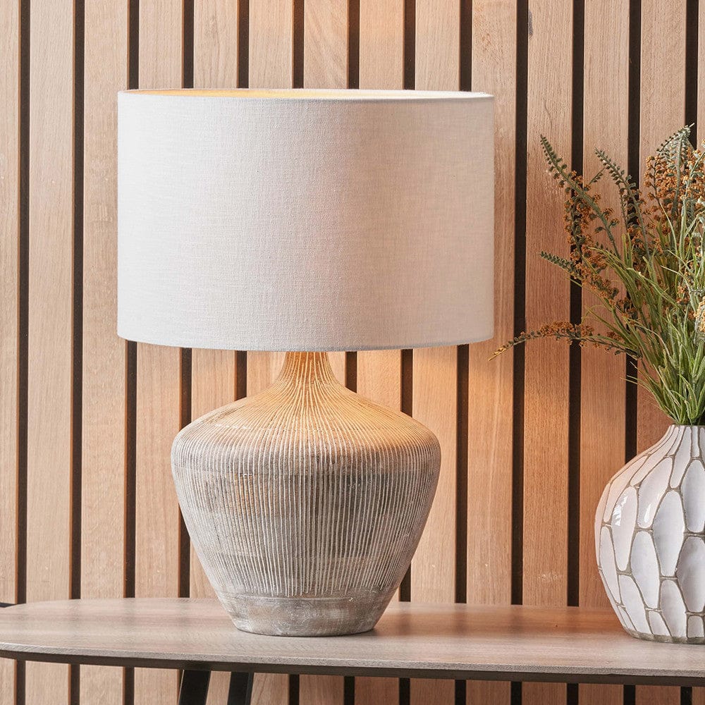 Manaia White Wash Textured Wood Table Lamp