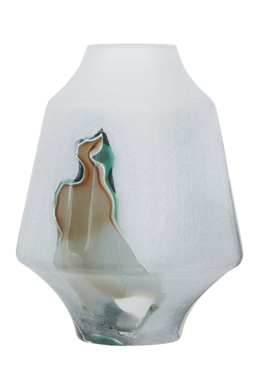 Glass vase with a cat silhouette design on a white background