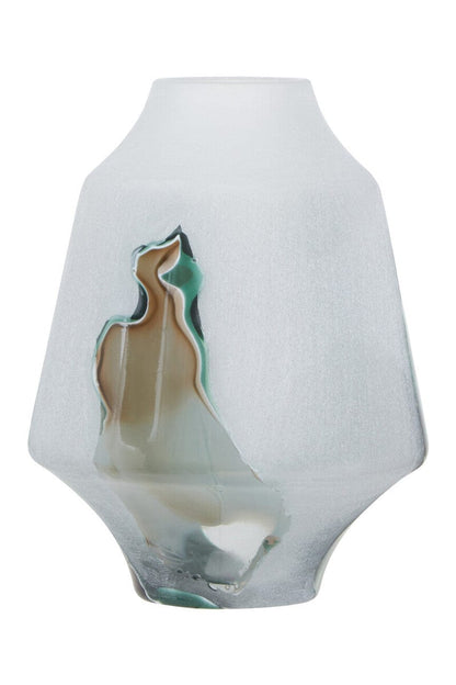 Glass vase with a cat silhouette design on a white background