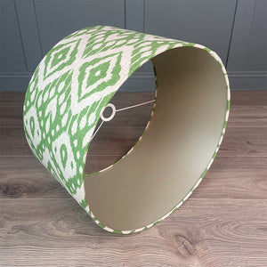 Marrakesh Emerald Ikat Fabric Drum Shade with Champagne Lining