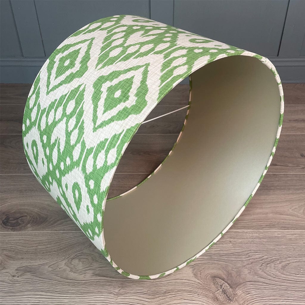 Marrakech Emerald Ikat Fabric Drum Shade with Champagne Lining