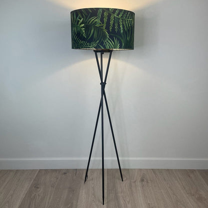 Matt Black Brondby Tripod Floor Lamp with Velvet Tropical Shade