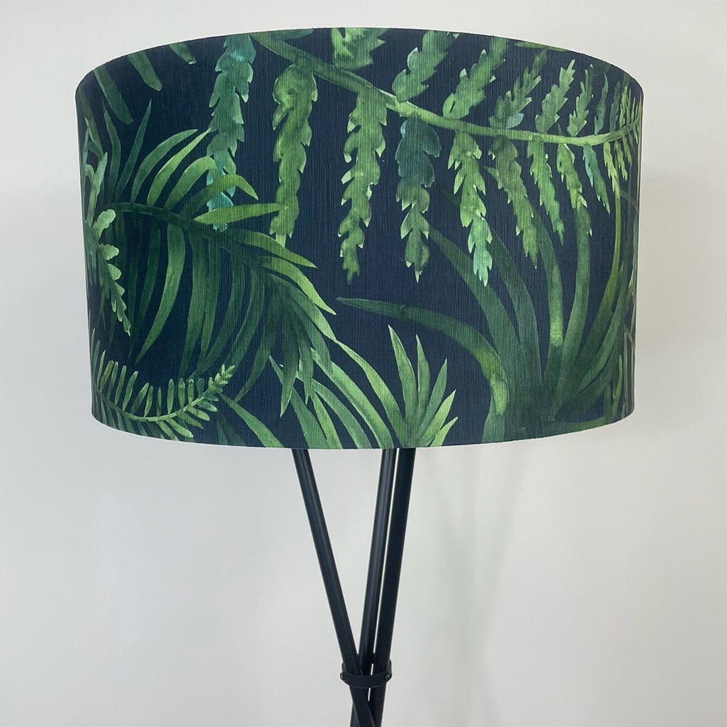 Matt Black Brondby Tripod Floor Lamp with Velvet Tropical Shade