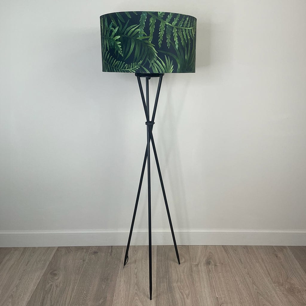 Matt Black Brondby Tripod Floor Lamp with Velvet Tropical Shade