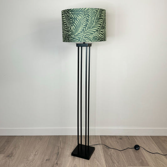 Matt Black Metal Four Post  Floor Lamp with Acoustic Palm Emerald Shade