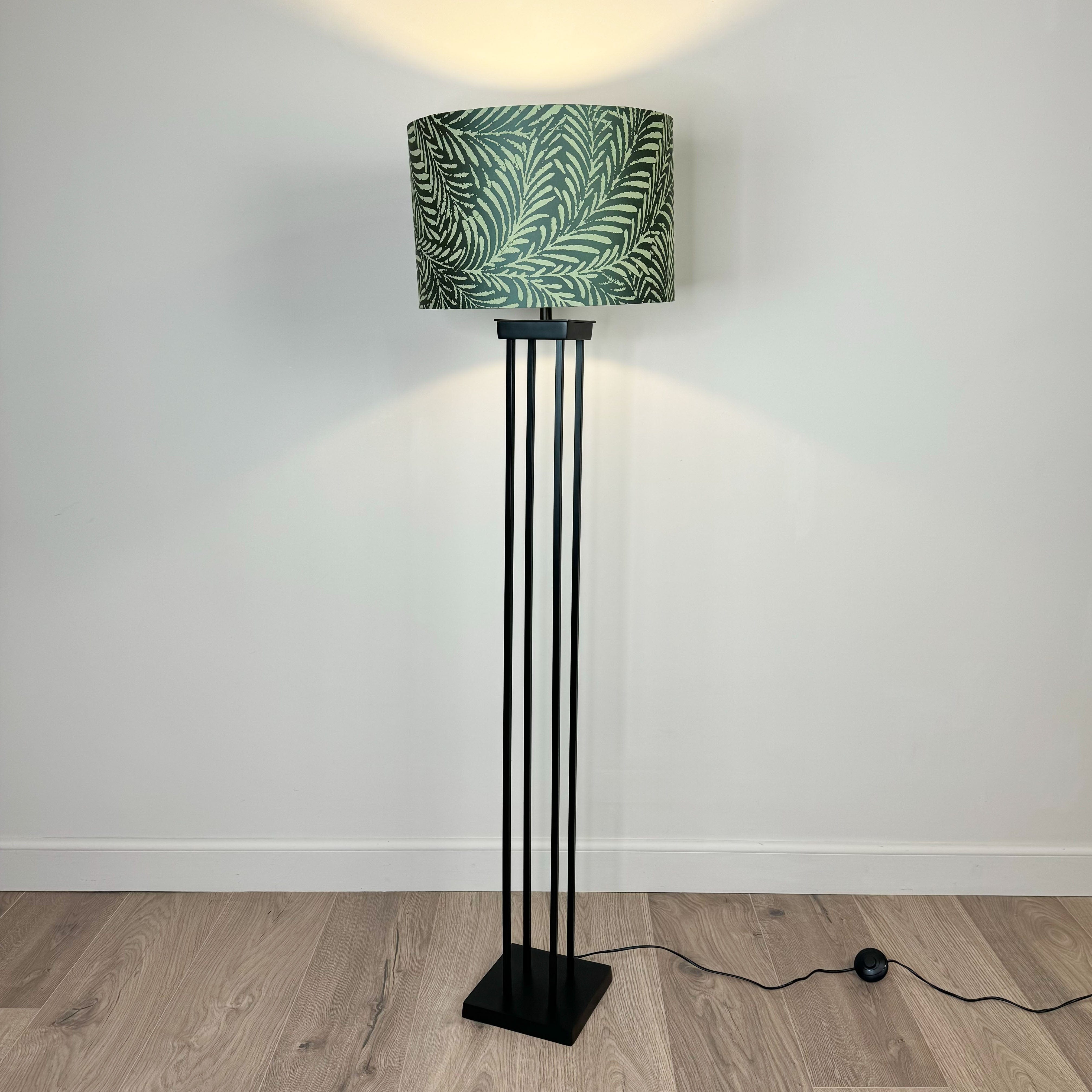 Matt Black Metal Four Post  Floor Lamp with Acoustic Palm Emerald Shade