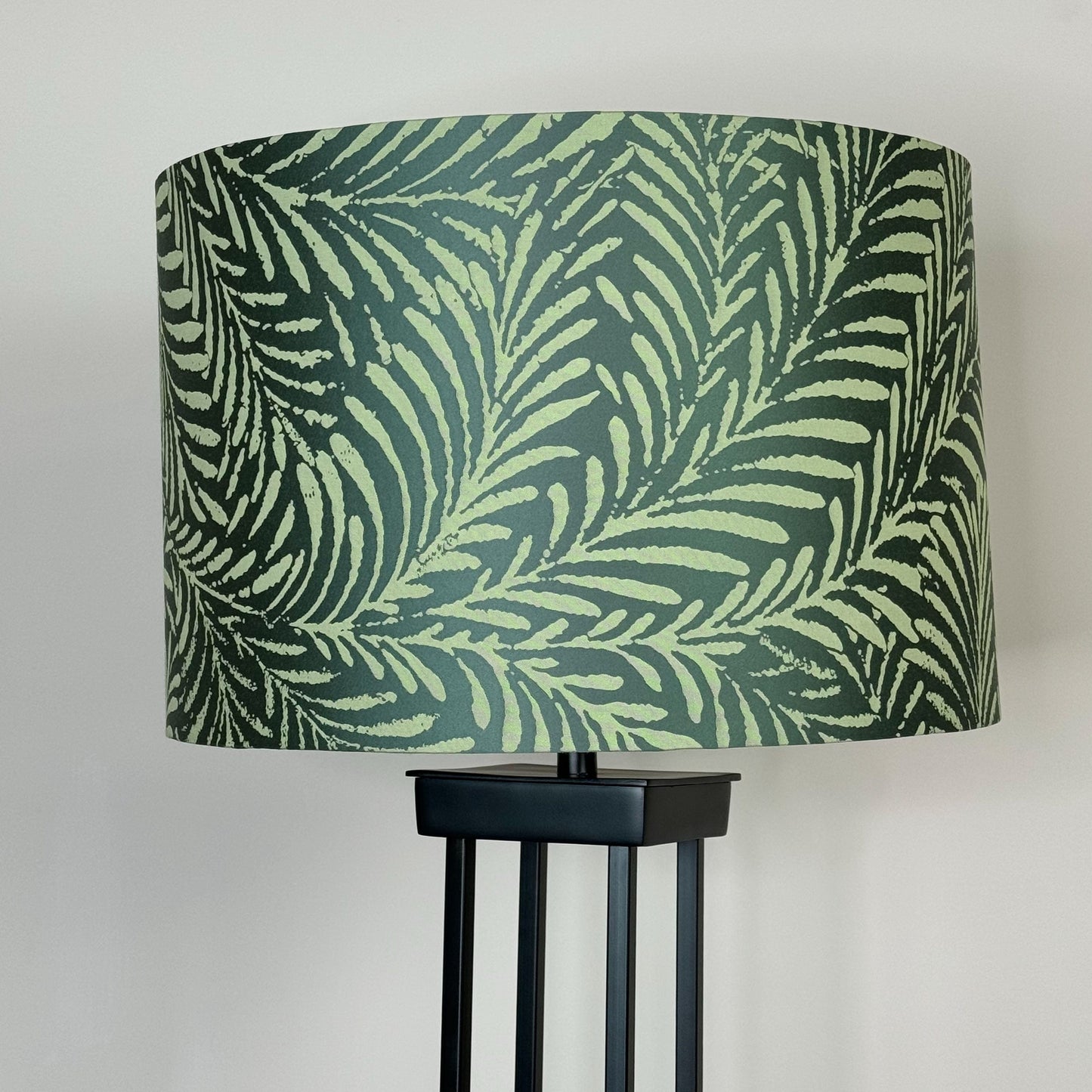 Matt Black Metal Four Post  Floor Lamp with Acoustic Palm Emerald Shade