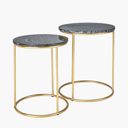 Milly Set of 2 Black Marble & Gold Metal Side Tables