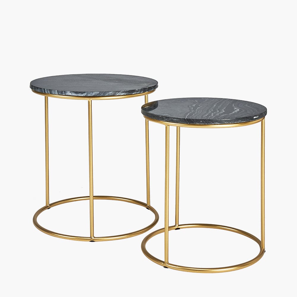 Milly Set of 2 Black Marble & Gold Metal Side Tables
