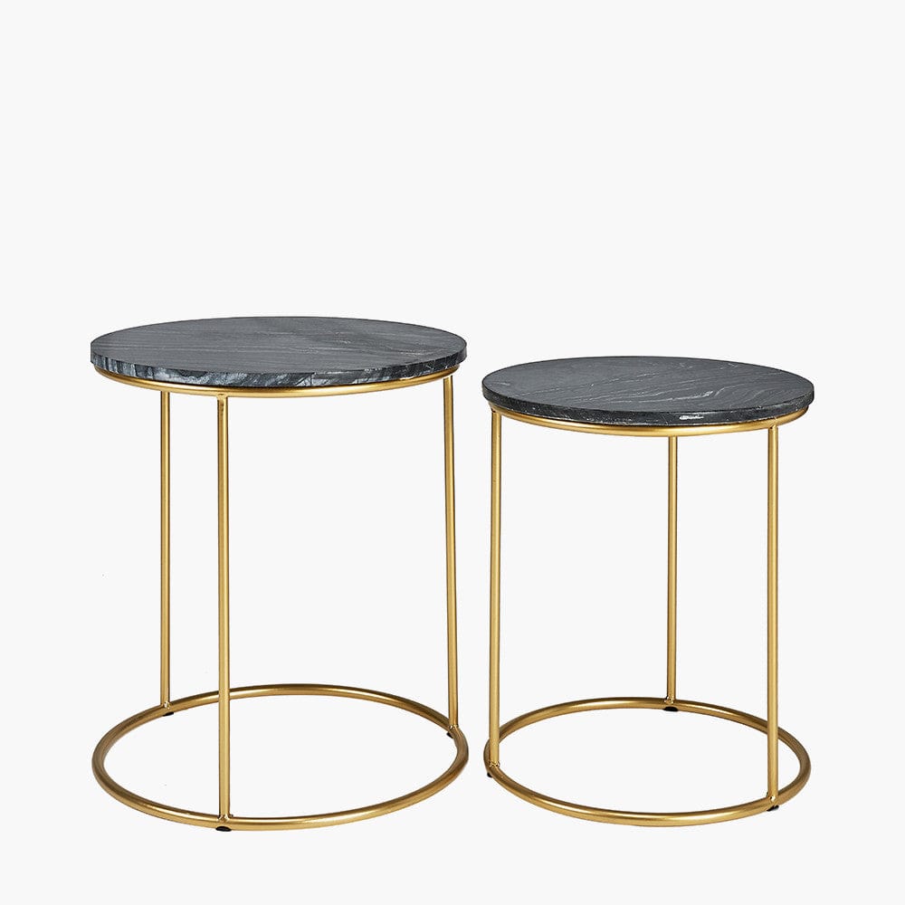 Milly Set of 2 Black Marble & Gold Metal Side Tables