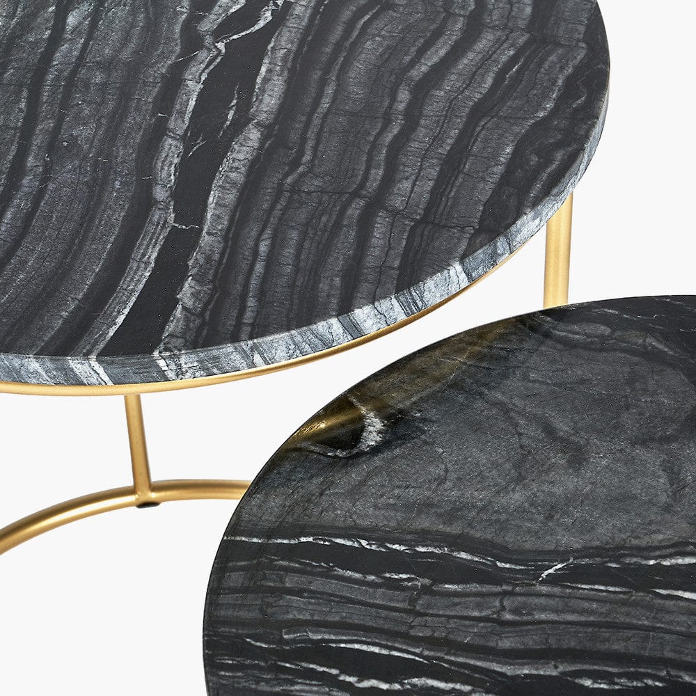 Milly Set of 2 Black Marble & Gold Metal Side Tables