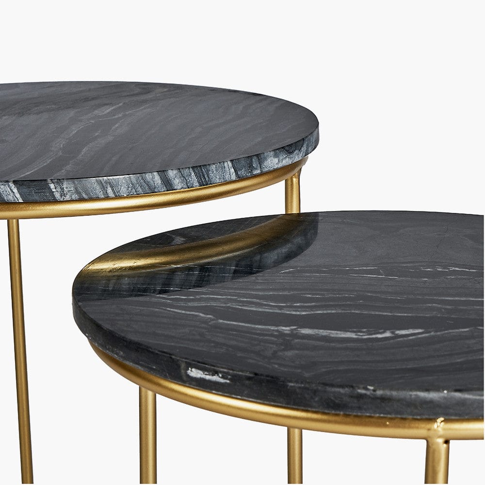 Milly Set of 2 Black Marble & Gold Metal Side Tables