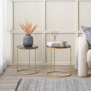 Milly Set of 2 Black Marble & Gold Metal Side Tables