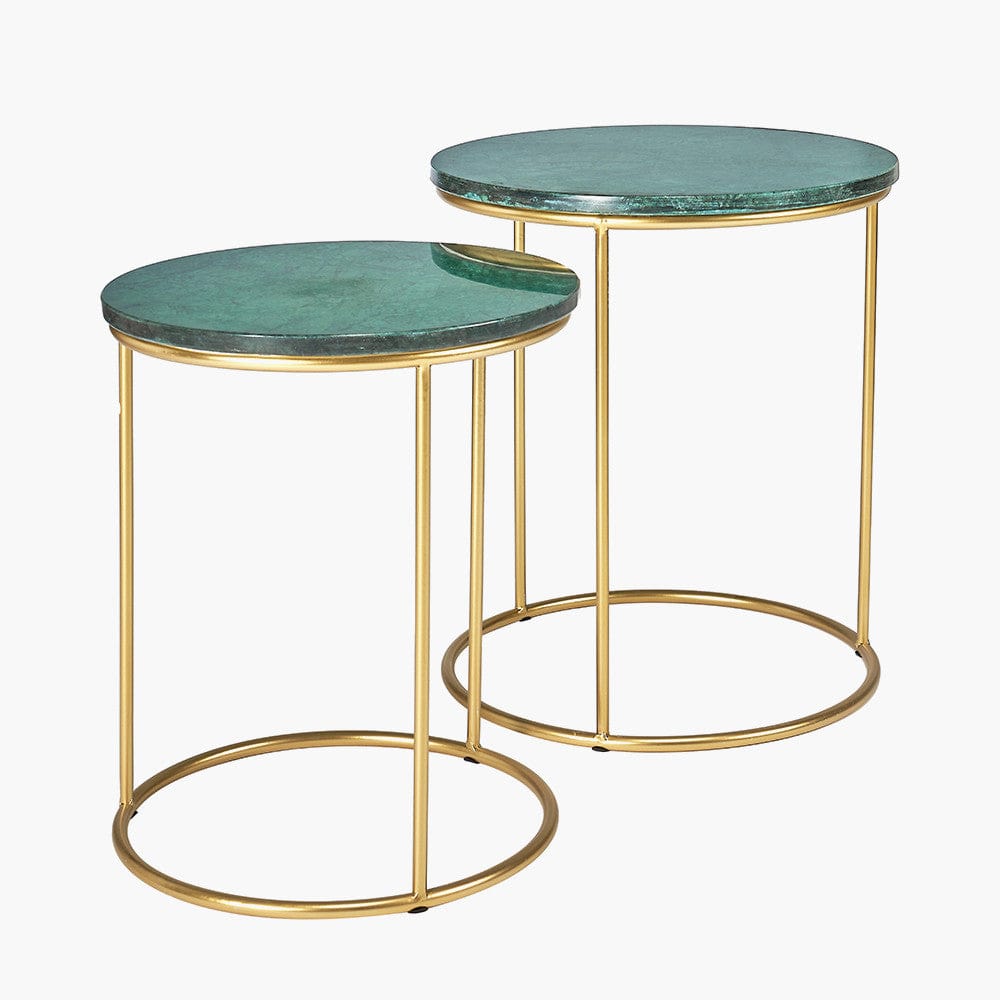 Milly Set of 2 Green Marble & Gold Metal Side Tables