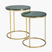 Milly Set of 2 Green Marble & Gold Metal Side Tables
