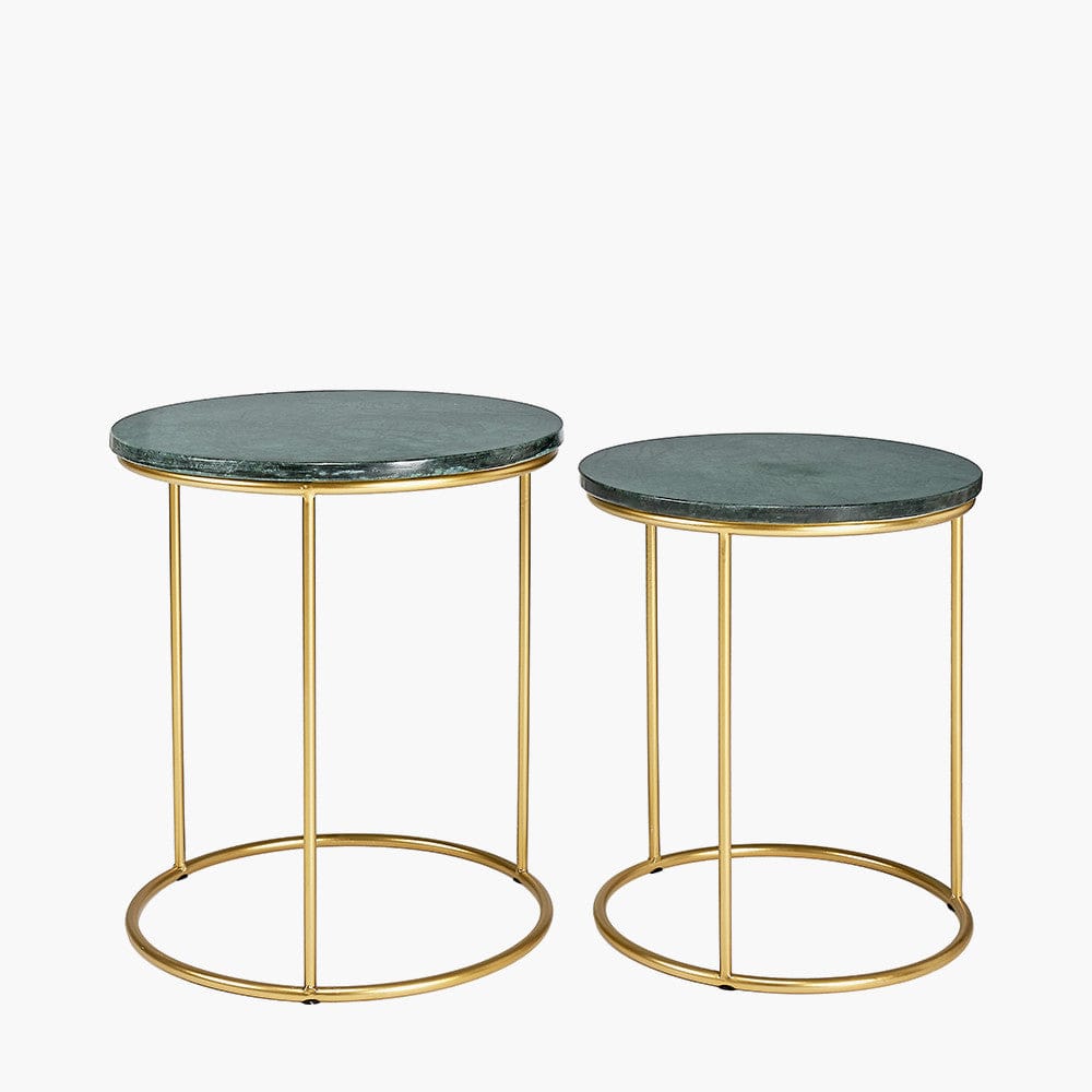 Milly Set of 2 Green Marble & Gold Metal Side Tables