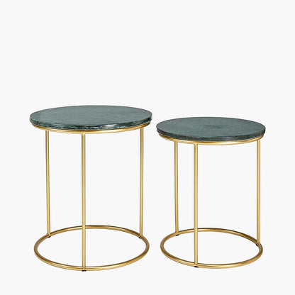 Milly Set of 2 Green Marble & Gold Metal Side Tables
