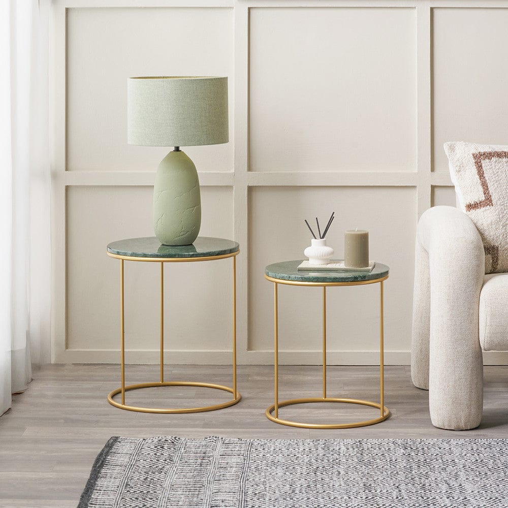Milly Set of 2 Green Marble & Gold Metal Side Tables