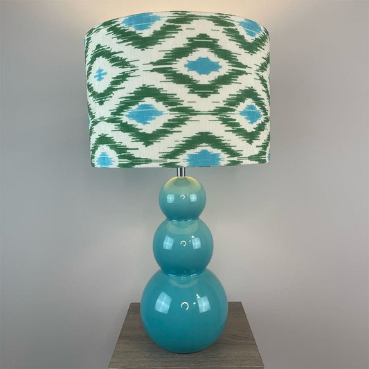 Mina Teal Ceramic Table Lamp with Velvet Ikat Shade