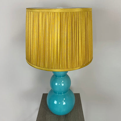 Mina Teal Ceramic Table Lamp with Hemsley Ochre Pleated Shade