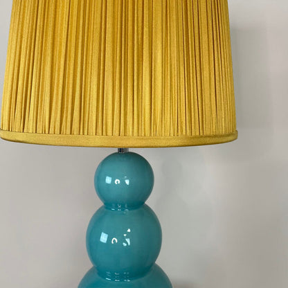 Mina Teal Ceramic Table Lamp with Hemsley Ochre Pleated Shade