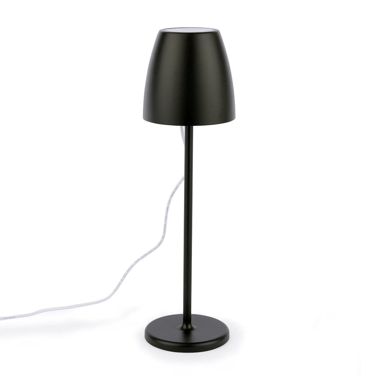 Black table lamp with a white background