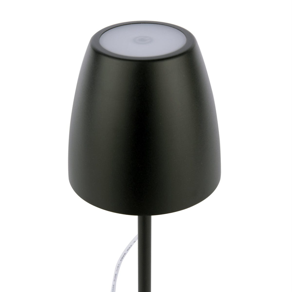 Black outdoor lamp with a white base on a white background
