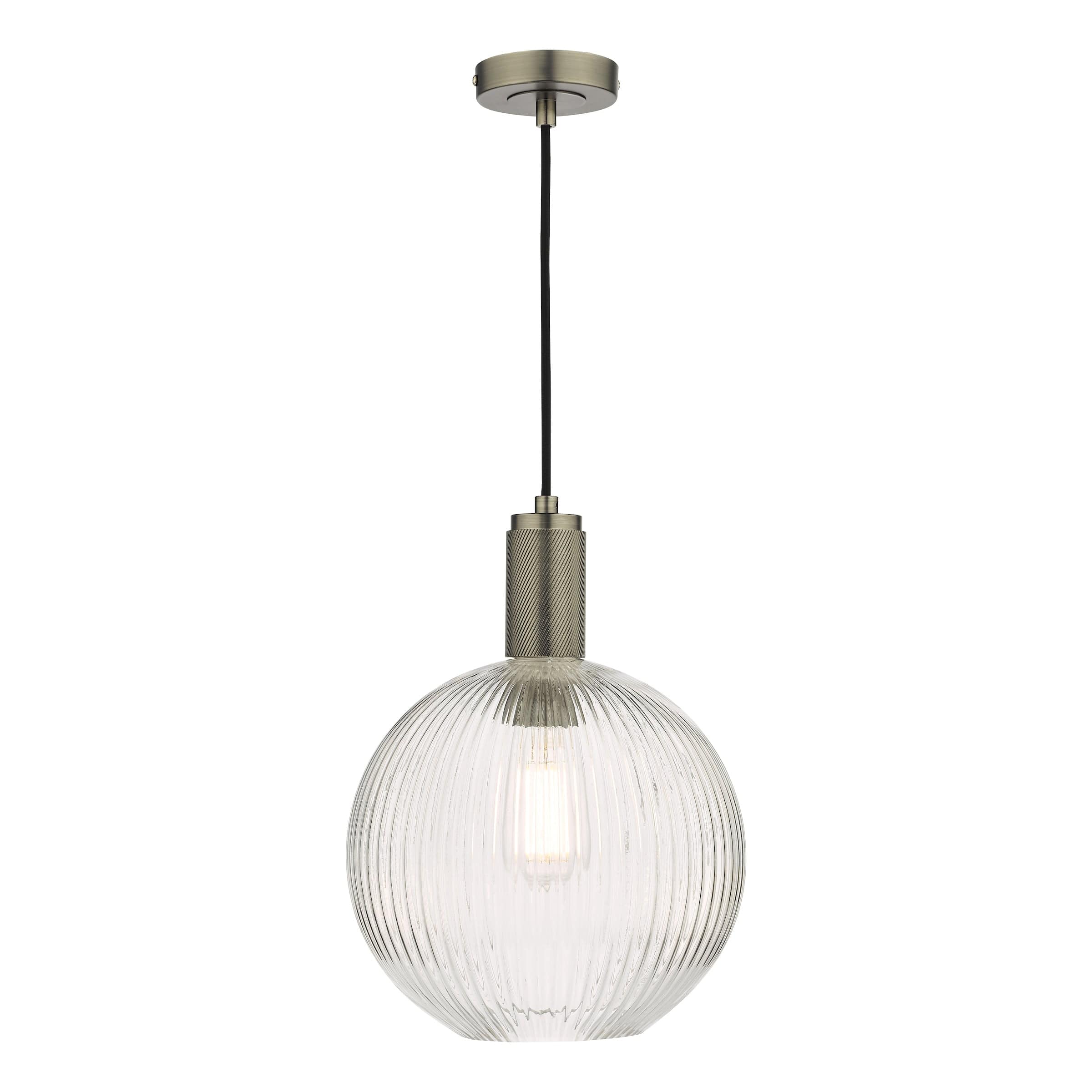 Pleat Antique Chrome Ribbed Round Glass Pendant